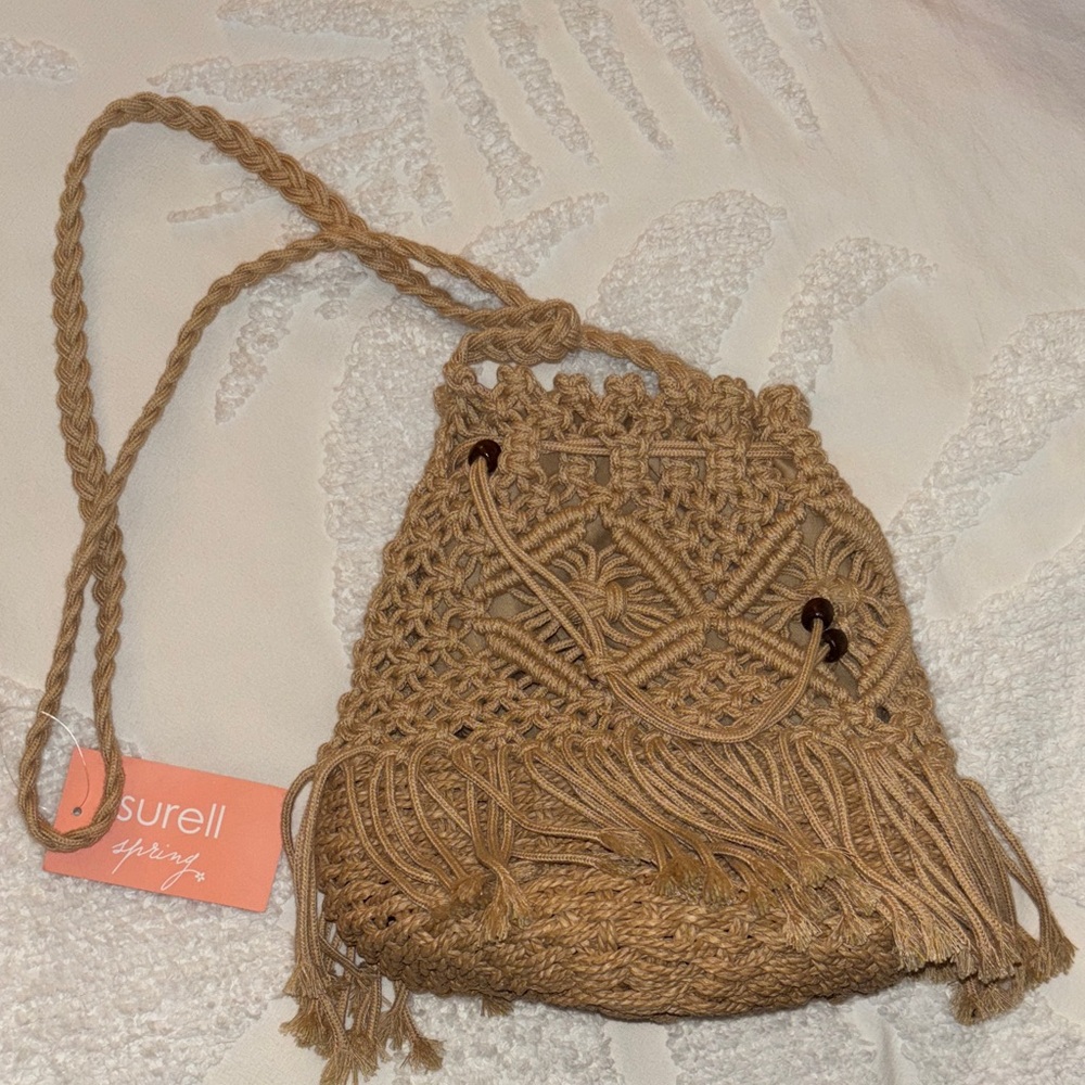 Surell Beige Macramé Shoulder Bag